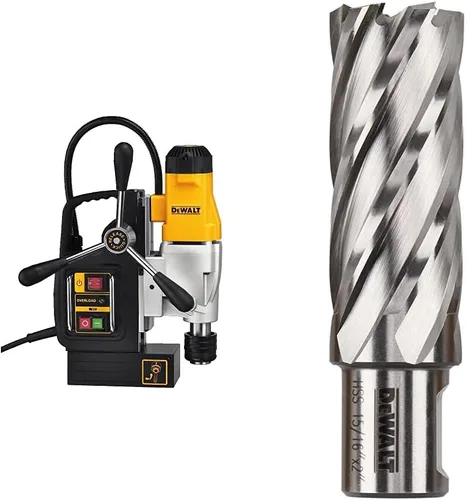 DEWALT - Prensa de taladro de 2 velocidades, magnética, 2 pulgadas con cortador anular HSS de 15/16 x 2 pulgadas (3/4 pulgadas) WELDON (DWE1622K y