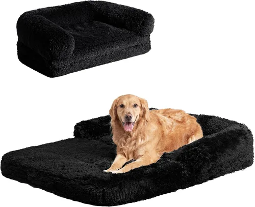 Miniatura 15 de EHEYCIGA Cama plegable XL para perros, 46 x 34 x 6.5 pulgadas, sofá cama mullida de piel sintética para perros grandes, cama ortopédica calmante