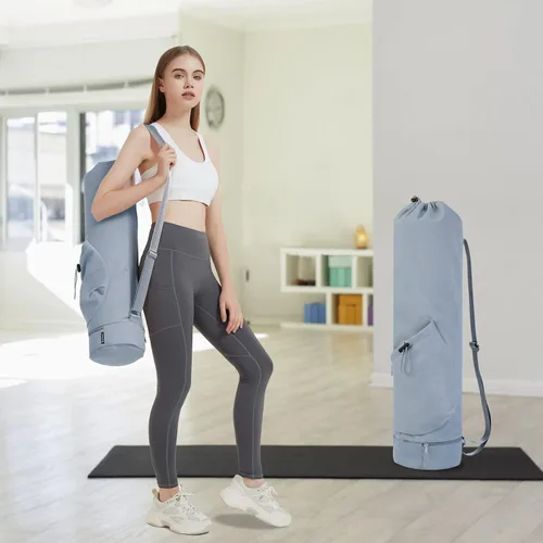 Miniatura 6 de sportsnew Bolsa para esterilla de yoga con bolsillo para botella de agua y bolsillo inferior para artículos mojados, bolsa de transporte para Gris