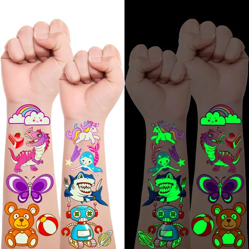 Miniatura 9 de Tatuajes temporales que brillan en la oscuridad para niños, 350 estilos mixtos, bolsas de regalo para niños, suministros de fiesta que brillan