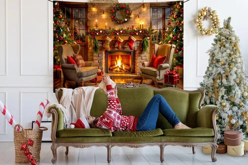 Miniatura 3 de Fondos de Navidad de 94.4 x 70.8 pulgadas, telón de fondo de fotografía de Navidad, telón de fondo de chimenea, fondo de Navidad para fotografía