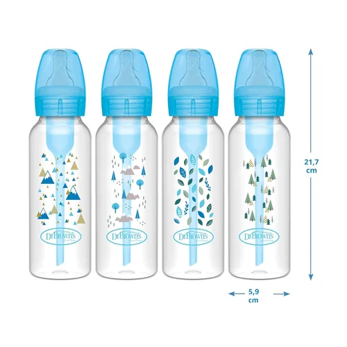 Miniatura 16 de Dr. Brown's Natural Flow Anti-Colic Options+ Biberón de cuello estrecho, Azul Natural, 8 onzas/250 mL, con tetinas de flujo lento Nivel 1, 0m+