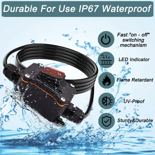 Miniatura 2 de Interruptor en línea de 5 pies y 12 V IP68 impermeable, interruptor de palanca de encendido/apagado para exteriores con caja de conexiones