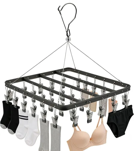 Miniatura 3 de Percha para pantalones de secado de ropa, perchas de metal con 36 clips, resistente al viento, colgador de ropa interior, clip plegable para jeans