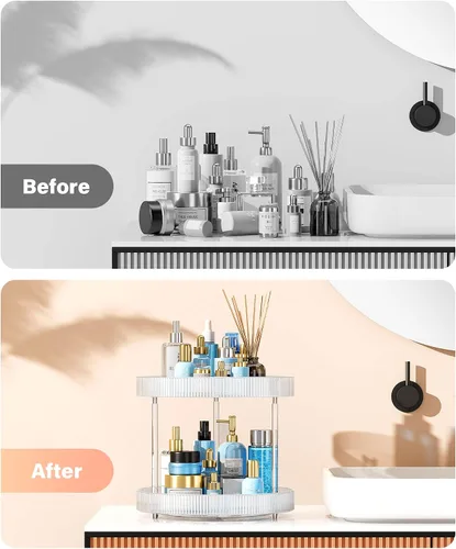 Miniatura 6 de Acina Organizador de encimera de baño de 2 niveles: bandeja de almacenamiento giratoria de 360° Clear Lazy Susan - Estante giratorio para perfumes