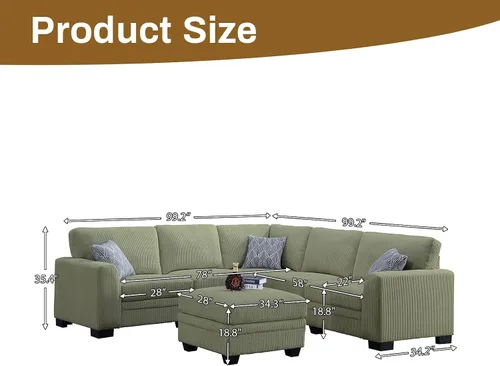 Miniatura 24 de Legend Vansen Sofá Seccional Modular de Gran Tamaño, Sofá en Forma de U de 7 Asientos con Otomana, Sofá de Pana con Asiento Profundo, Sofás Crema