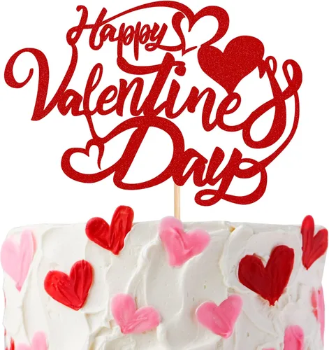 1 pieza de decoración para pastel del día de San Valentín con purpurina roja dulce corazón de San Valentín, decoración de tartas de San Valentín,
