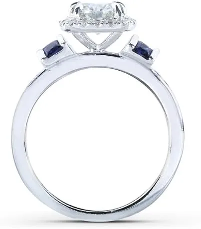 Miniatura 3 de Kobelli Anillo de compromiso Moissanita de corte redondo y zafiro 1 35 CTW Oro blanco de 14 k