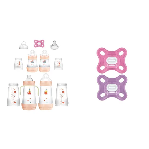 MAM Grow with Baby - Juego de regalo de 15 piezas, recién nacido de 0 a 4 meses, biberones anticólicos y chupete cómodo para bebé, 100% silicona