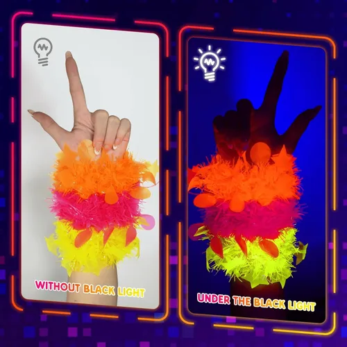 Miniatura 12 de Mega-L - 12 pulseras de fiesta que brillan en la oscuridad, suministros de fiesta que brillan en la oscuridad, pulsera de luz negra fluorescente