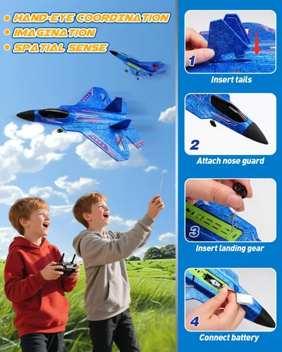 Avión RC ANTSIR F22, Avión RC con Estabilizador de Giro/Luz LED/2 Baterías Recargables, Avión a Control Remoto 2.4GHz, Fácil de Volar, Avión RC de