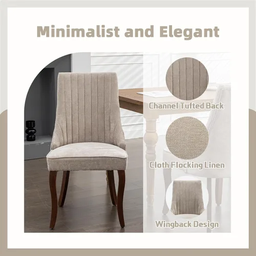 Miniatura 6 de Juego de 8 sillas de comedor, sillas de cocina con canales de lino con patas curvadas de madera maciza, silla de comedor tapizada de tela cómoda