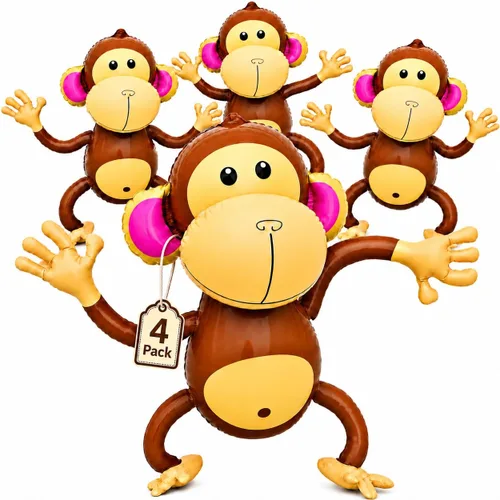 Miniatura 8 de Monos inflables (paquete de 2) monos grandes de 27 pulgadas inflables para decoración de selva, decoraciones de cumpleaños de selva, suministros