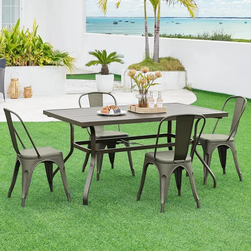 Miniatura 8 de Yaheetech Sillas de comedor de metal juego de 4, sillas de cocina apilables industriales con respaldo para comedor/restaurante/bistro/patio, uso