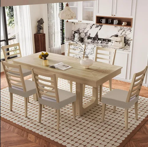 Miniatura 8 de Smiry Juego de 4 fundas de asiento impermeables para sillas de comedor, tela jacquard elástica, extraíble y lavable, fundas protectoras de asiento