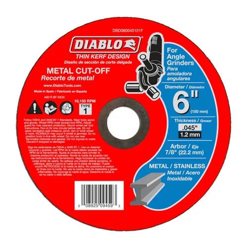 Miniatura 20 de Diablo Disco de corte de metal de diamante para metal, durabilidad extrema y larga vida útil, segmentado, 5 pulgadas de diámetro, eje de 7/8