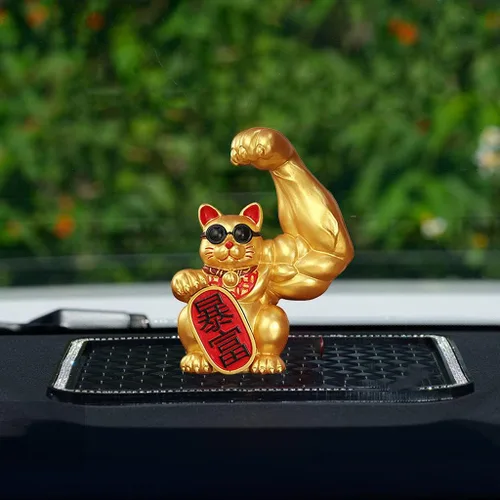 Miniatura 3 de Fenteer Muscle Arm Lucky Fortune Cat Figurine Esculturas Cabeza Abrir vigorosamente Tienda de regalos Esculturas Fortuna Riqueza Acogedora Gato