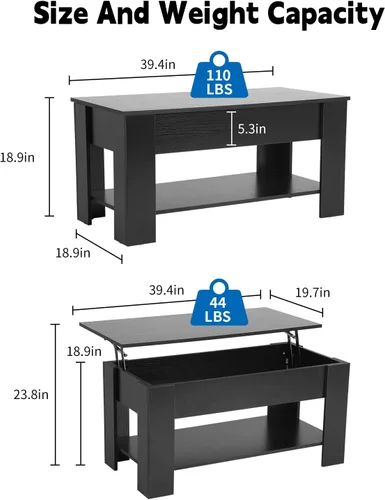 Miniatura 2 de Mesa de centro elevable con compartimento oculto y almacenamiento, mesas de centro elevables de madera moderna para sala de estar y sala