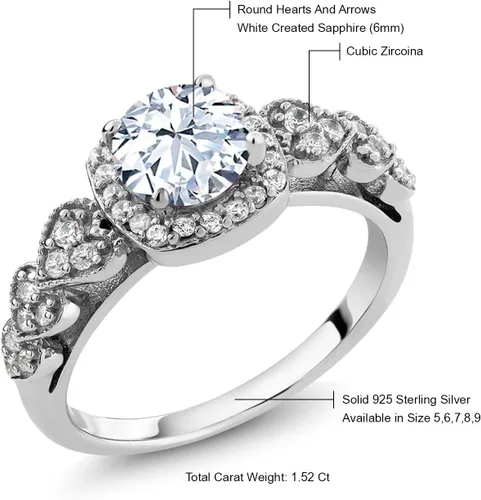 Miniatura 28 de Gem Stone King Anillo de compromiso de aniversario y piedra natal de corte redondo de 0.236 in para mujer, plata de ley 925, anillo de promesa