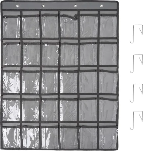 Miniatura 10 de Organizador para colgar sobre la puerta, para el aula, para colgar en la pared, puerta, armario, bolsa de almacenamiento de tela duradera, 12 Gris