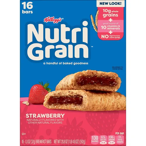 Miniatura 11 de Nutri-Grain Barras de desayuno horneadas suaves, aperitivos para niños, paquete económico, fresa, caja de 20.8 onzas (16 unidades)