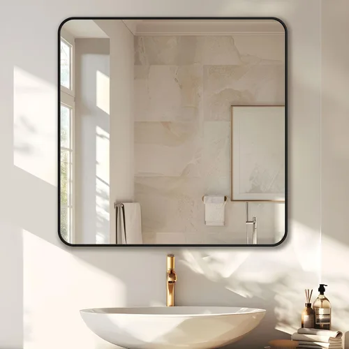 Miniatura 22 de Antok Espejo de baño con marco de metal negro de 22 x 30 pulgadas, espejo de pared con esquinas redondas, espejo de tocador para sobre el fregadero