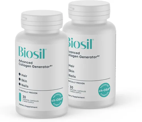Biosil Suplemento potenciador de colágeno - 30 cápsulas originales, paquete de 2 - Activador patentado ch-OSA para piel, cabello, uñas y