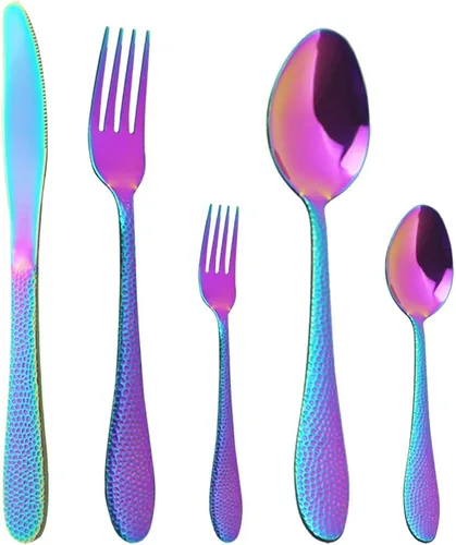 Miniatura 12 de Juego de cubiertos de acero inoxidable 18/10 de 5 piezas, cuchillo de cocina negro, tenedor, cuchara, vajilla para fiesta, cena, cubiertos, servicio