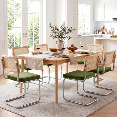 Miniatura 29 de Zesthouse Juego de 2 sillas de comedor de ratán natural, sillas de comedor modernas de mediados de siglo con respaldo de madera maciza y base