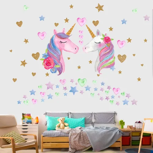 Miniatura 2 de Adhesivo de Pared de Unicornio, Adhesivo de Pared de Unicornio de Tamaño Grande para Decoración de Dormitorio de Niñas, Fiesta de Cumpleaños