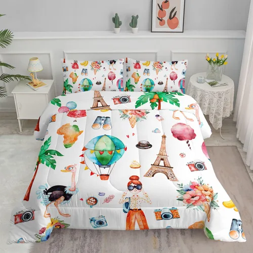 Miniatura 29 de Juego de ropa de cama Kawaii de fresa para niñas, juego de ropa de cama con patrón de cuadrícula rosa con 1 edredón y 2 fundas de almohada