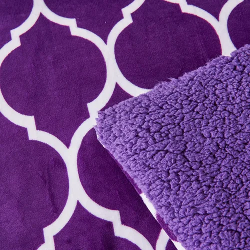 Miniatura 8 de Juego de edredón de tamaño King morado, juego de edredón de forro polar Sherpa tamaño King para invierno, mullido, suave, mullido, reversible