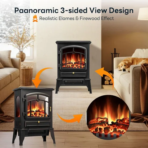 Miniatura 6 de ZAFRO Estufa de chimenea eléctrica, calentador eléctrico de calefacción rápida de 5100 BTU con brillo de llama ajustable, termostato de 1000 W/1500