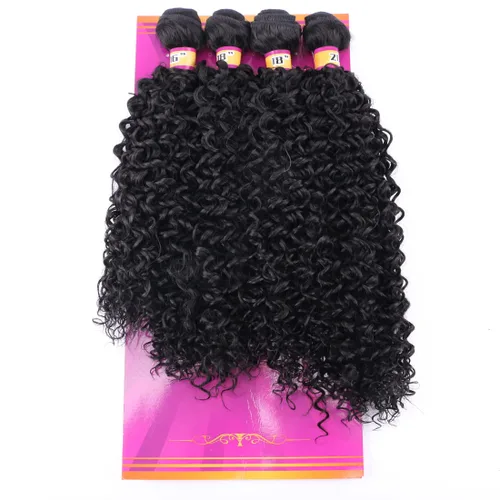 Miniatura 20 de Extensiones de cabello rizado afro rizado, sintético, tejido rápido, extensiones de cabello de fibra de alta temperatura para mujeres, color negro