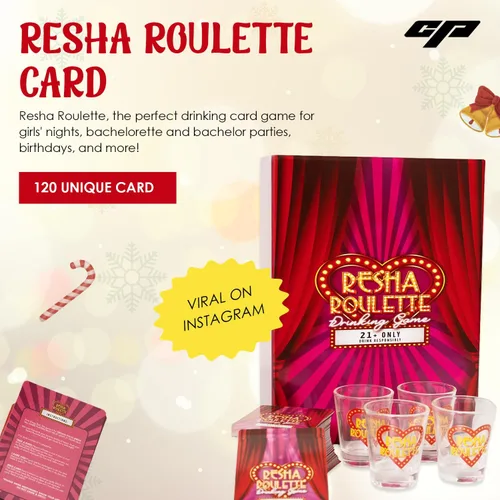 Miniatura 2 de Caresha Please Resha Roulette Card, Un Juego de Cartas para Beber para Fiestas y Más, Incluye 120 Cartas y 4 Vasos de Chupito, Juego de Beber