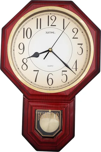 Miniatura 37 de JUSTIME Reloj de pared clásico vintage tradicional de estilo Schoolhouse, con péndulo y melodía Westminter cada hora, relojes de pared con melodía