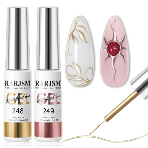 Miniatura 19 de RARJSM Gel Liner - Esmalte de uñas de gel reflectante con purpurina para arte de uñas, pincel fino, plateado, neón, rosa intenso, pintura