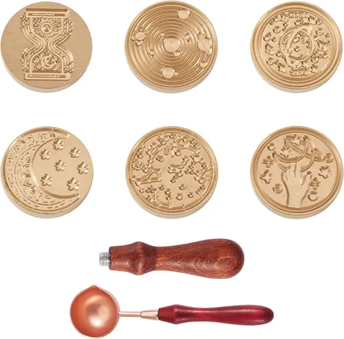 Miniatura 9 de Elecrelive - Juego de sellos de cera, 12 piezas con diseño de constelaciones, cabezas de sellado con 2 piezas de mango de madera de haya
