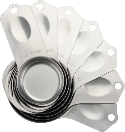 Miniatura 2 de Juego de 7 tazas medidoras de acero inoxidable apilables y resistentes para ingredientes secos y líquidos plateado