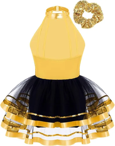 Miniatura 17 de CHICTRY Vestido tutú de ballet con lentejuelas brillantes para niñas y niñas, moderno disfraz de baile latino de jazz