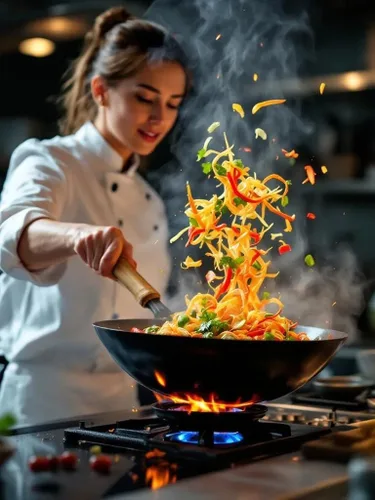 Miniatura 5 de Dexam 12108411 Wok antiadherente de acero al carbono con mango de madera 10.6 in/10.5 pulgadas, negro (revestimiento antiadherente)