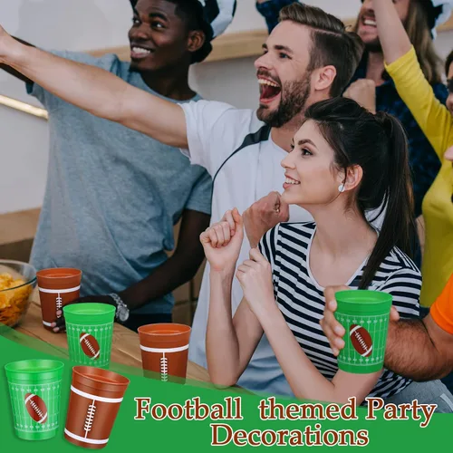 Miniatura 6 de Norme 24 tazas de fútbol de plástico a granel de 16 onzas reutilizables con temática de fútbol, suministros de fiesta de cumpleaños, decoración