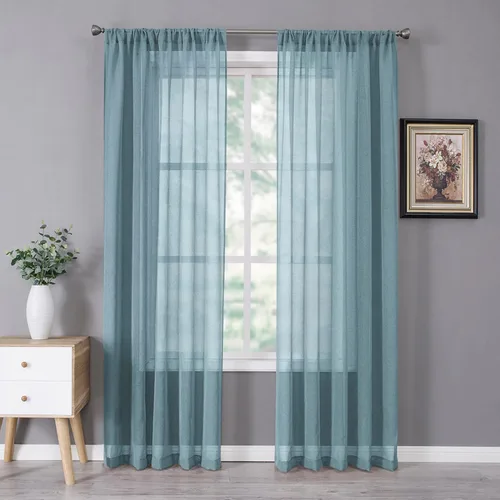 Miniatura 47 de Tollpiz - Juego de 2 paneles de cortinas de velo traslúcidas para media ventana, cortas, con textura de lino y bolsillo para cortinero, filtran