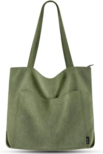 Miniatura 18 de Prite Bolsa de pana para mujer, bolsa de hombro grande con cremallera y bolsillos para la universidad, trabajo, viajes, compras