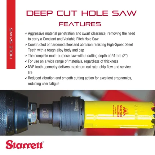 Miniatura 2 de Starrett HSS BI-Metal, Sierra perforadora de corte profundo con eje, 3/4 pulg - 19 mm diámetro