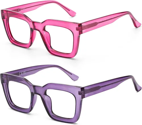 Miniatura 10 de AQWANO Stylish Blue Light Reading Glasses Women Men, Fashion Oversized Square Designer Readers Computer Eyeglasses Púrpura - Metal incorporado