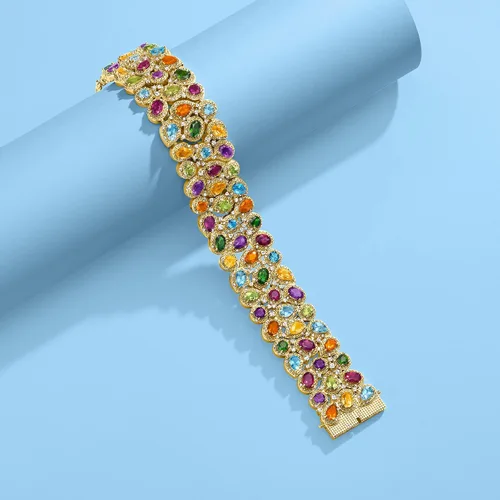 Miniatura 3 de Ross-Simons Pulsera de 3 filas de piedras preciosas de 25.10 quilates en oro de 18 quilates sobre plata esterlina, Gema, multi