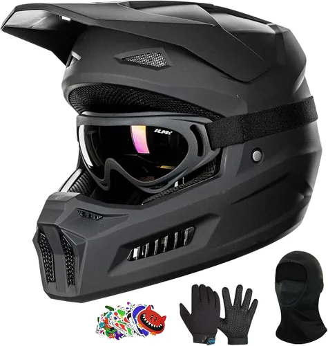 ILM Casco de motocross para jóvenes con calcomanías, casco ATV para niños, motocross, BMX, motocicleta todoterreno con gafas, guantes, máscara DOT