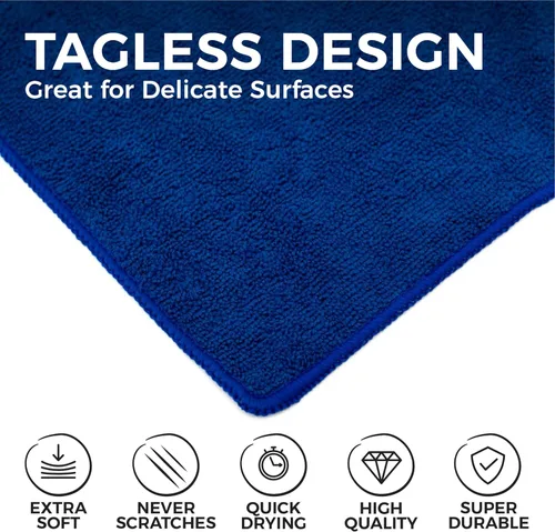 Miniatura 2 de (Paquete de 12) 12" x 12 in. toallas de limpieza de microfibra de grado comercial para usos múltiples, altamente absorbentes, sin pelusa, sin Azul
