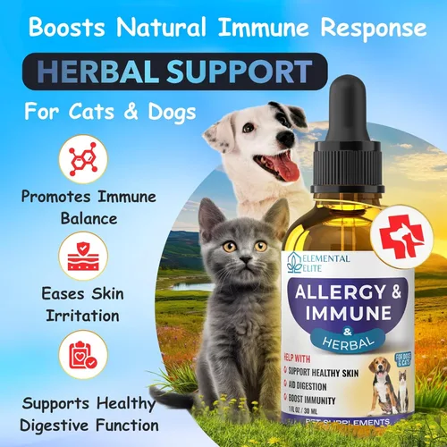 Miniatura 2 de EDUZEBRA Gotas de alivio de alergias para perros y gatos, suplemento natural de apoyo antipicazón, alivia las alergias estacionales, la irritación